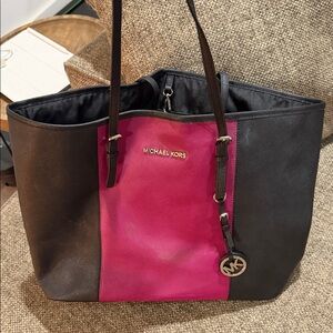 Michael Kors Black and Fuchsia Tote Bag